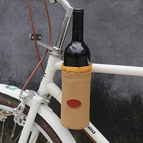 Étui pour bouteille de vin en toile et cuir Tourbon pour vélo, beige et marron