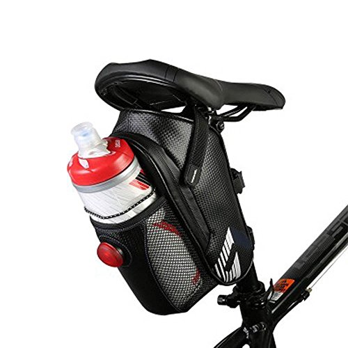 Sacoche de selle de vélo noire étanche de capacité 1,6 litre avec porte-bouteille