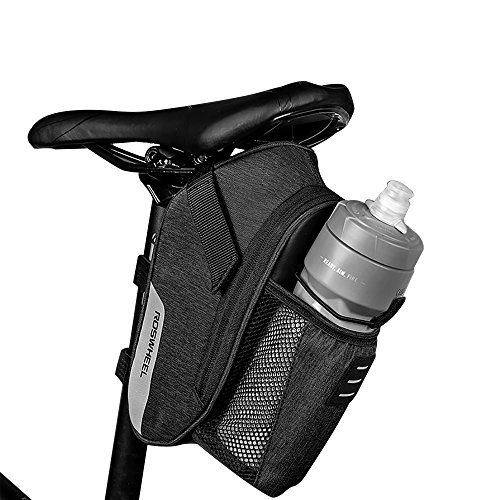 Sacoche de selle de vélo noire étanche de capacité 1,6 litre avec porte-bouteille